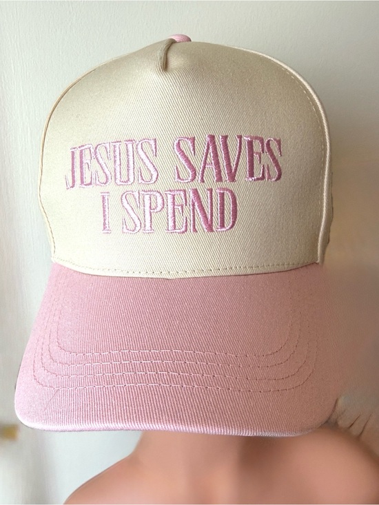 Accessories - Jesus Saves I Spend Trucker Hat Pink & Cream Adjustable NWT